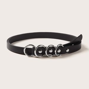 Black Silver Rings Leather Belt.